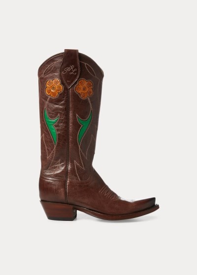 Cowboy Boots Polo Ralph Lauren Mujer Chocolate Marrom - Selene Leather - ISWFT6735